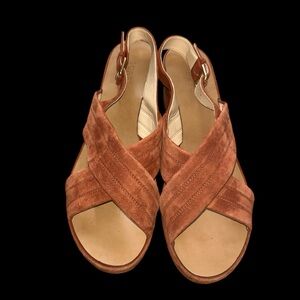 J. Crew Marcie  Rust Suede Strappy Wedge Open Toe Platform Heels Sandals Sz 9.5